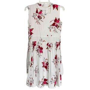 Lovely Floral Sundress White with Red Roses Cutout Neckline Tie Back Flowers Zip